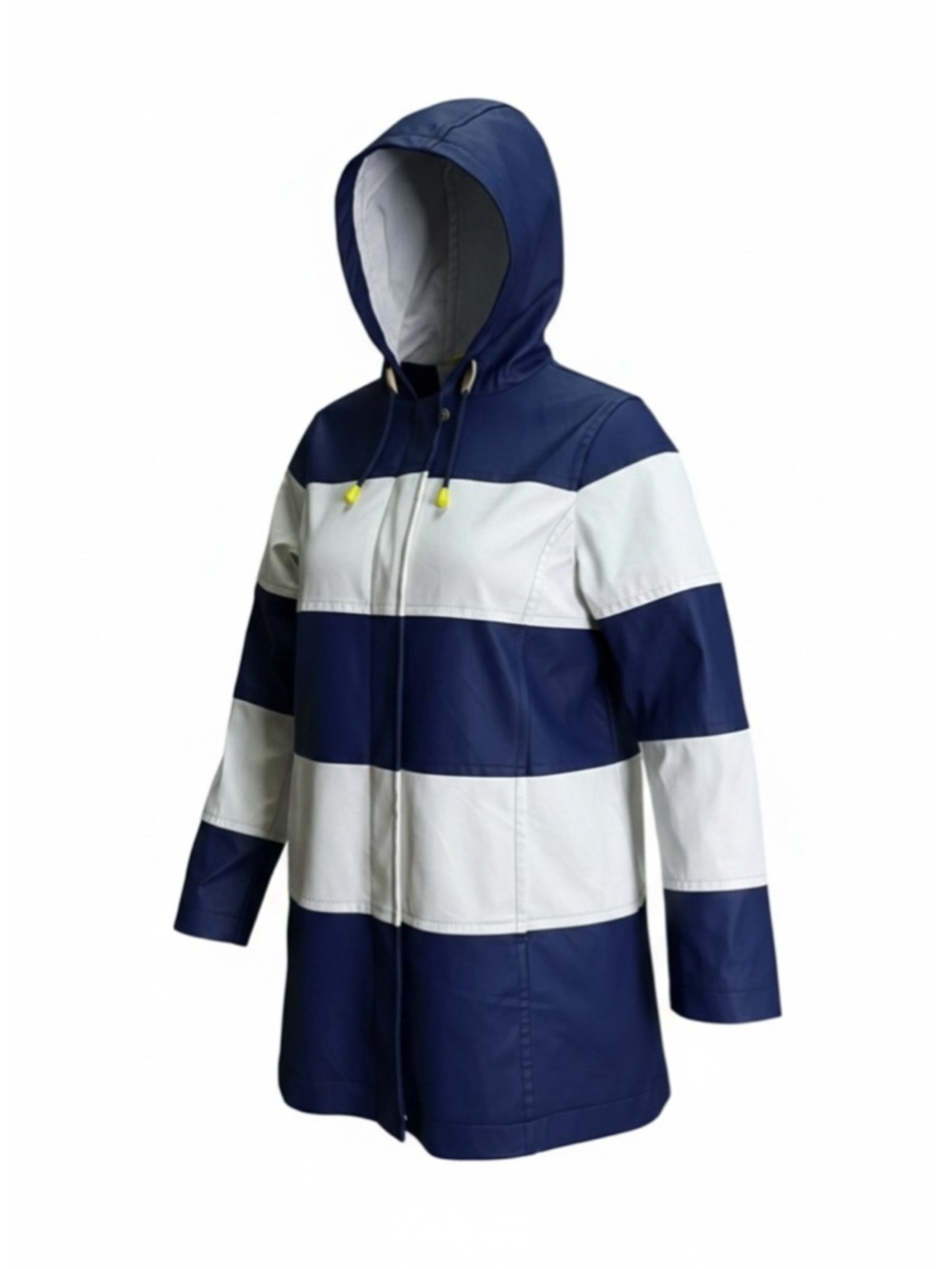 Talbots Nautical Stripe Cotton Rain Jacket Hooded Blue White Utility Jacket MP